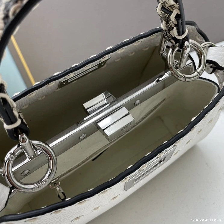 Vintage HOT Iconic Mini Bag Fendi Leather Peekaboo In Stitching White Calf 0809